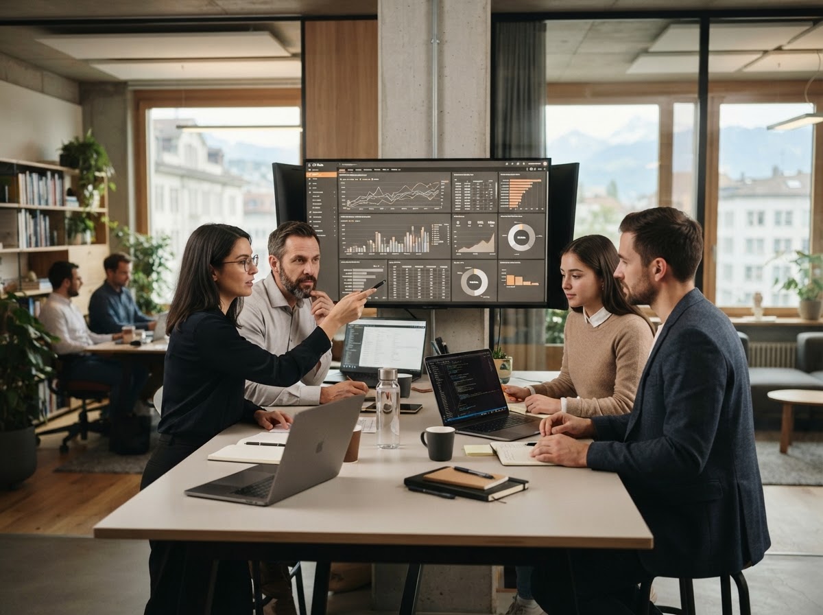 Elite-Zetix b92 team reviewing portfolio analytics on screen